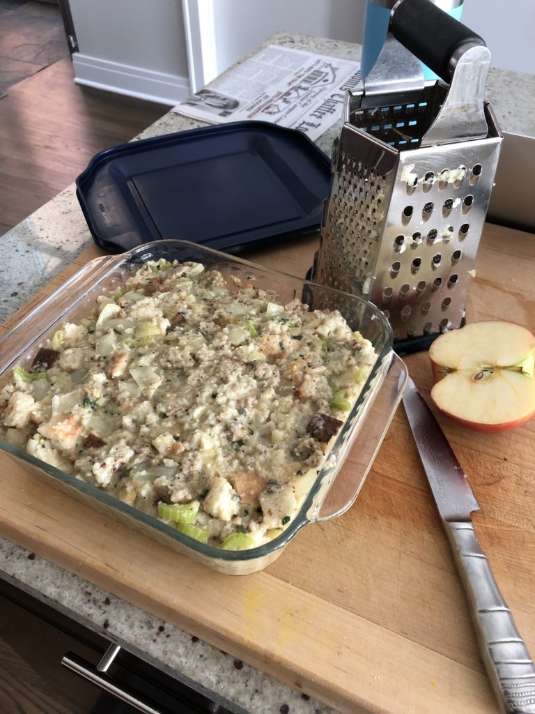 Stuffing, before being sent to the oven