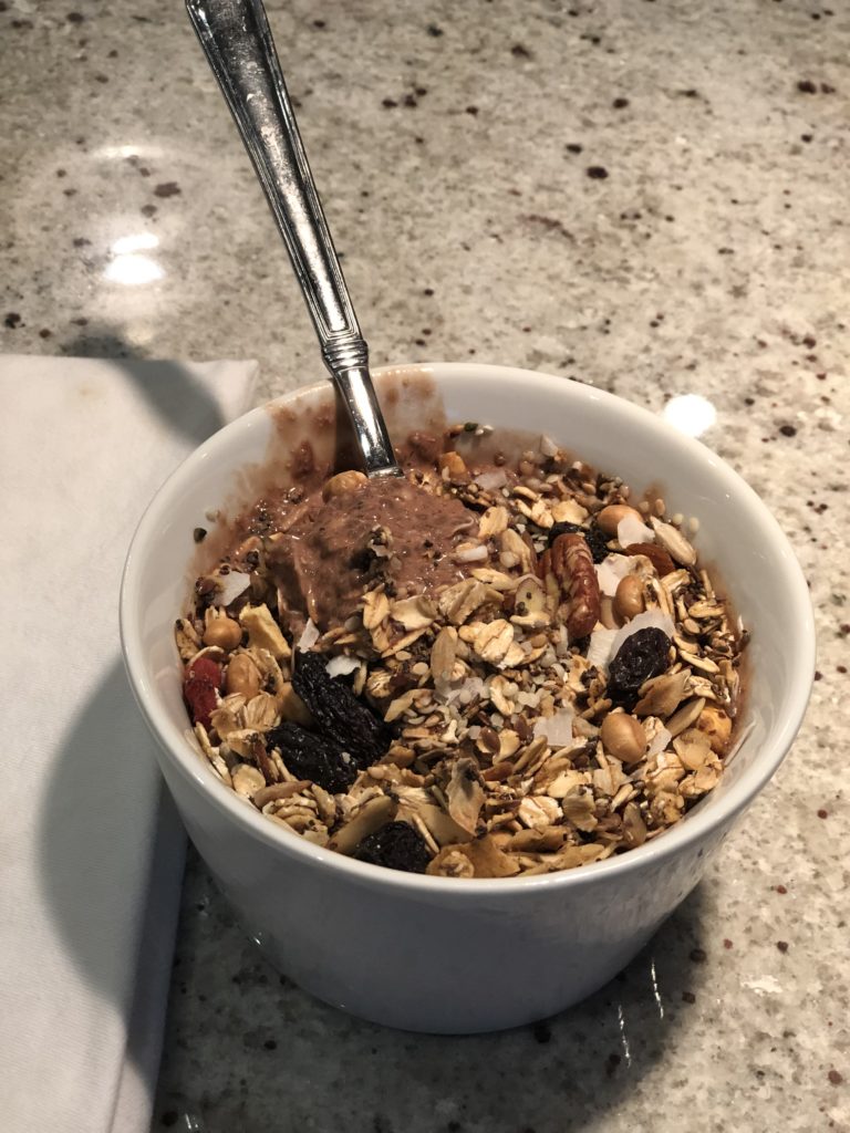 Chia + Flax Chocolate Pudding with Granola Topping