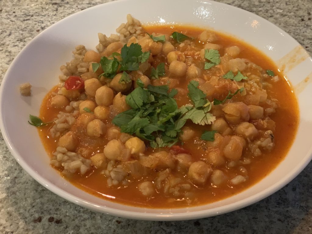 Chickpeas with tomatoes, ginger and coconut